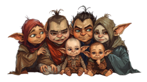 Website Goblin Family, four adult with a toddler and a baby