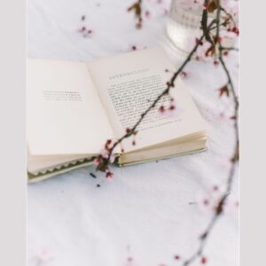 photo of an open book with floral elements. Text reads: Tier 1 - clean and classic